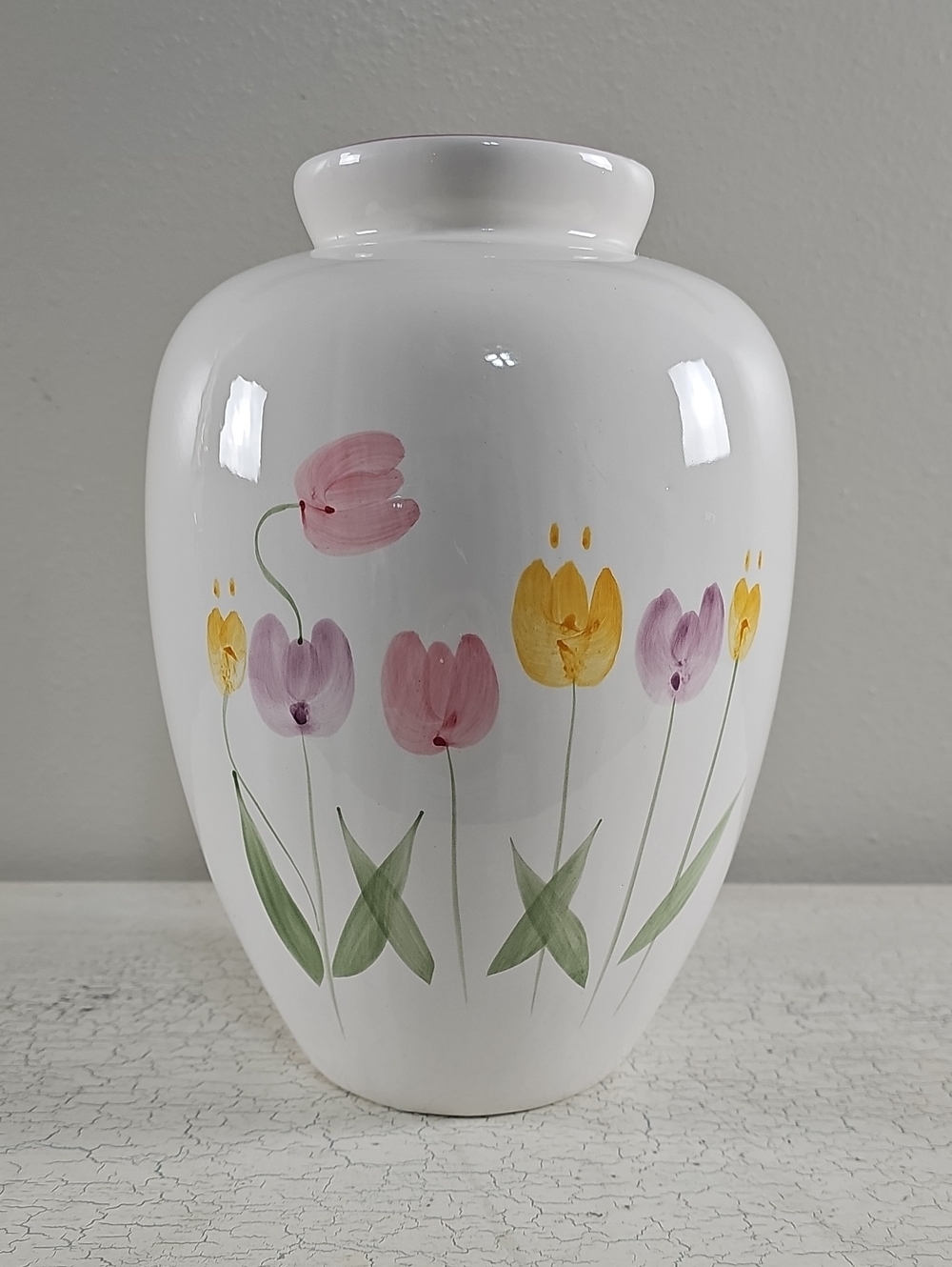 Ceramic Tulip Vase Large White Floral Ginger Jar Style Vase